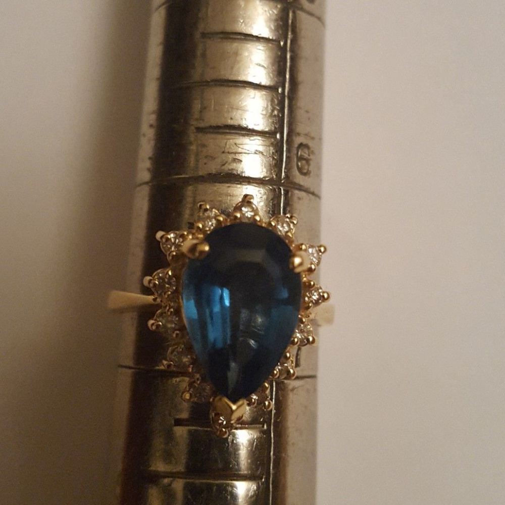 Diamond Blue Topaz Ring 4.10BT .38TDW 14kt Yellow